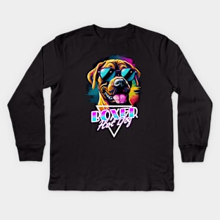 Retro Wave Boxer Hot Dog Shirt Kids Long Sleeve T-Shirt